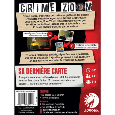Sa dernière Carte - Crime Zoom - Jeu d'enquêteEsprit jeu - Aurora Games