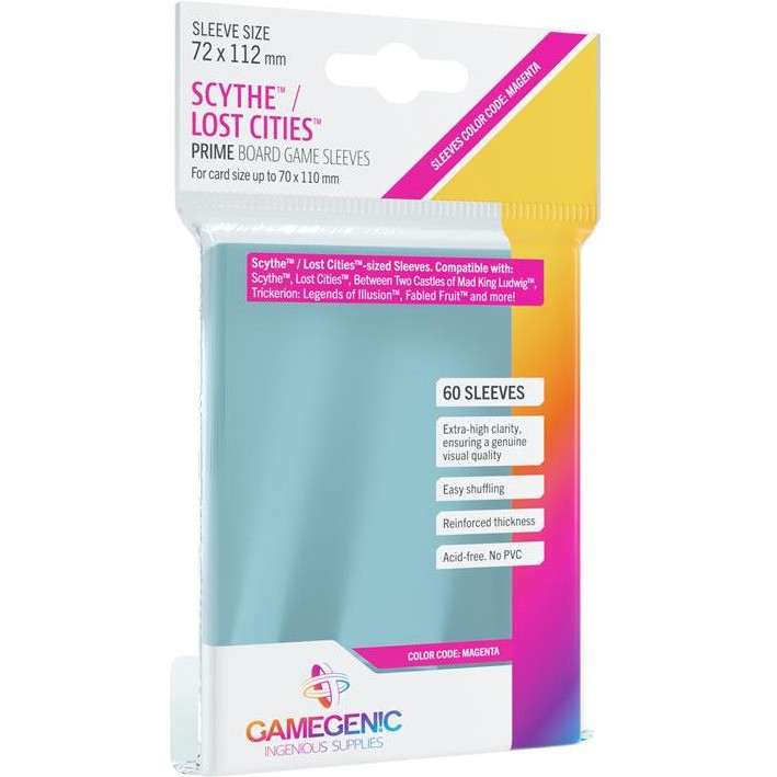 Sachet de 60 sleeves Prime Scythe Lost Cities Magenta 72 112 mm Gamegenic