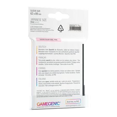 Protège cartes 60 Sleeves Prime Noir Japan Size 62 x 89 mm - Gamegenic