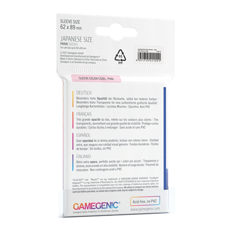Protège cartes Prime Japan. Siz. Sleeves Blue 62x89 - Gamegenic