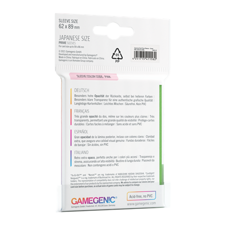 Protège cartes Prime Japan. Siz. Sleeves Green 62x89 - Gamegenic