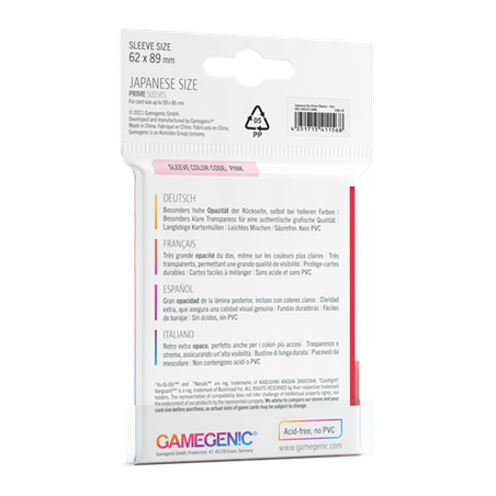 Protège cartes Prime Japan. Siz. Sleeves Red 62x89 - Gamegenic