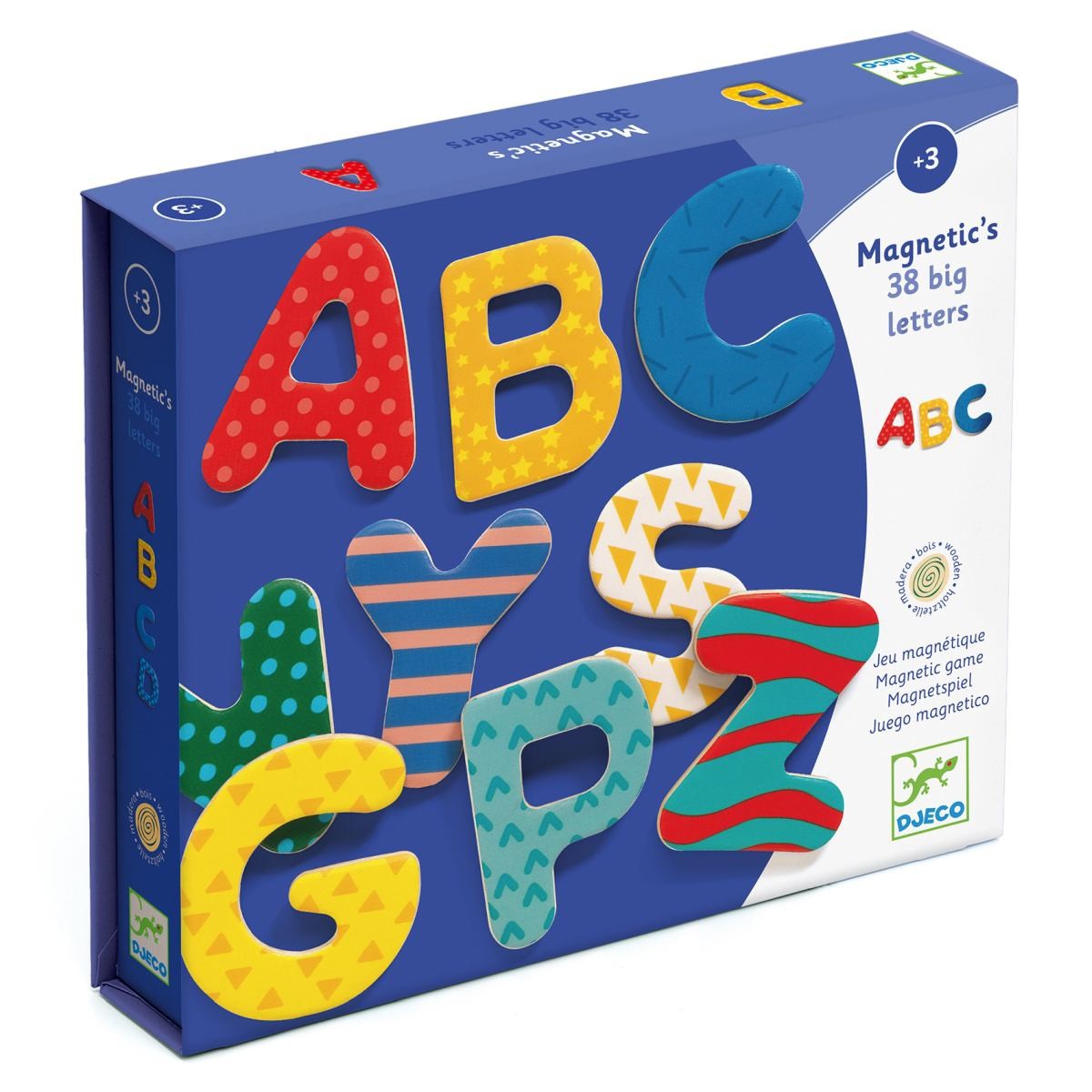 38 lettres en bois tableau et magnets Djeco