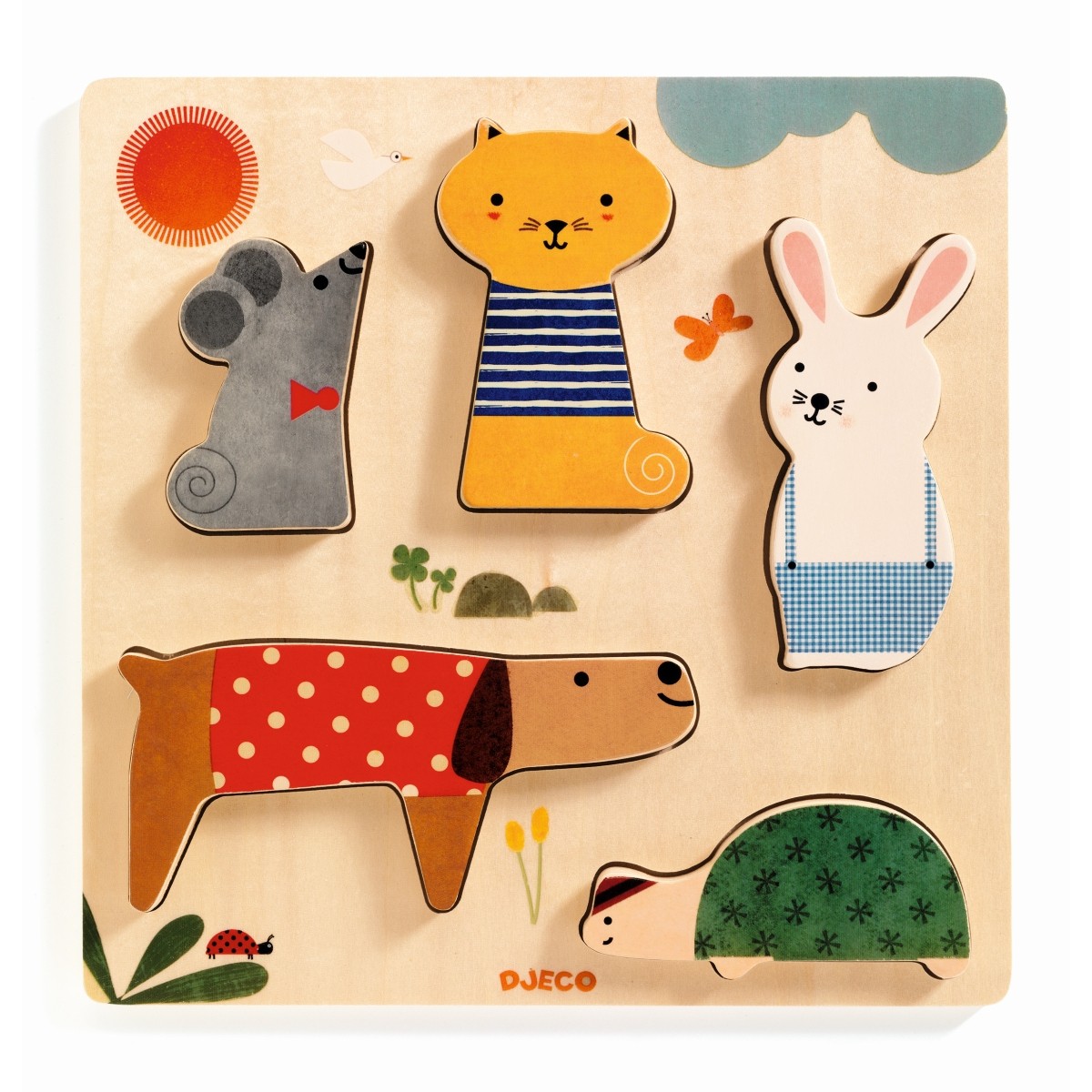 Puzzle encastrement en bois Woodypets Puzzle en bois 12 moi Djeco