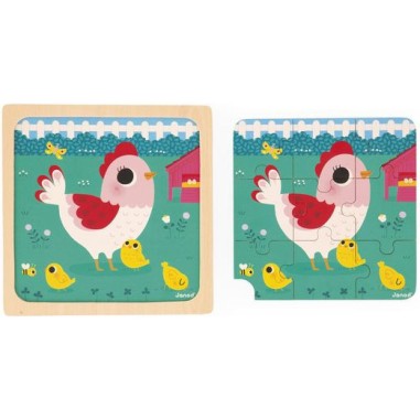 Puzzle bois bébé - Puzzle animaux 9 pièces, enfant 18 mois - Janod
