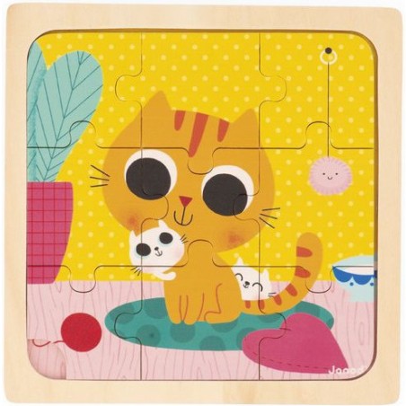 Puzzle bois bébé - Puzzle animaux 9 pièces, enfant 18 mois - Janod