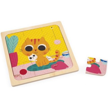 Puzzle bois bébé - Puzzle animaux 9 pièces, enfant 18 mois - Janod