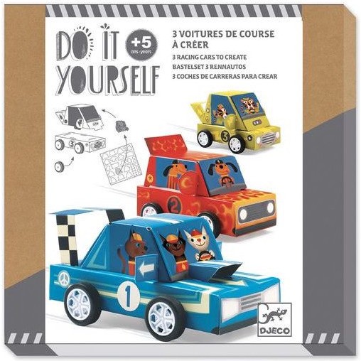 3 voitures de course à créer Do it Yourself Activité manuelle Djeco