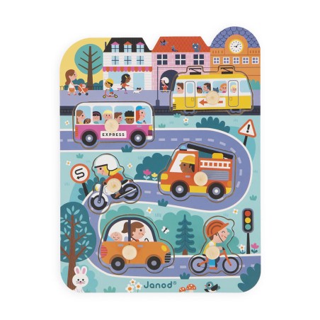 Puzzle en bois pour bébé véhicules - Jeu d'éveil enfant 18 mois - Janod