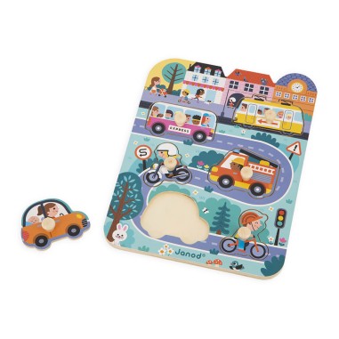 Puzzle en bois pour bébé véhicules - Jeu d'éveil enfant 18 mois - Janod