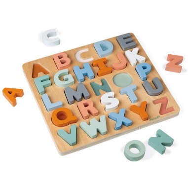 Puzzle alphabet bois - Puzzle lettres pour enfant dès 2 ans - Janod