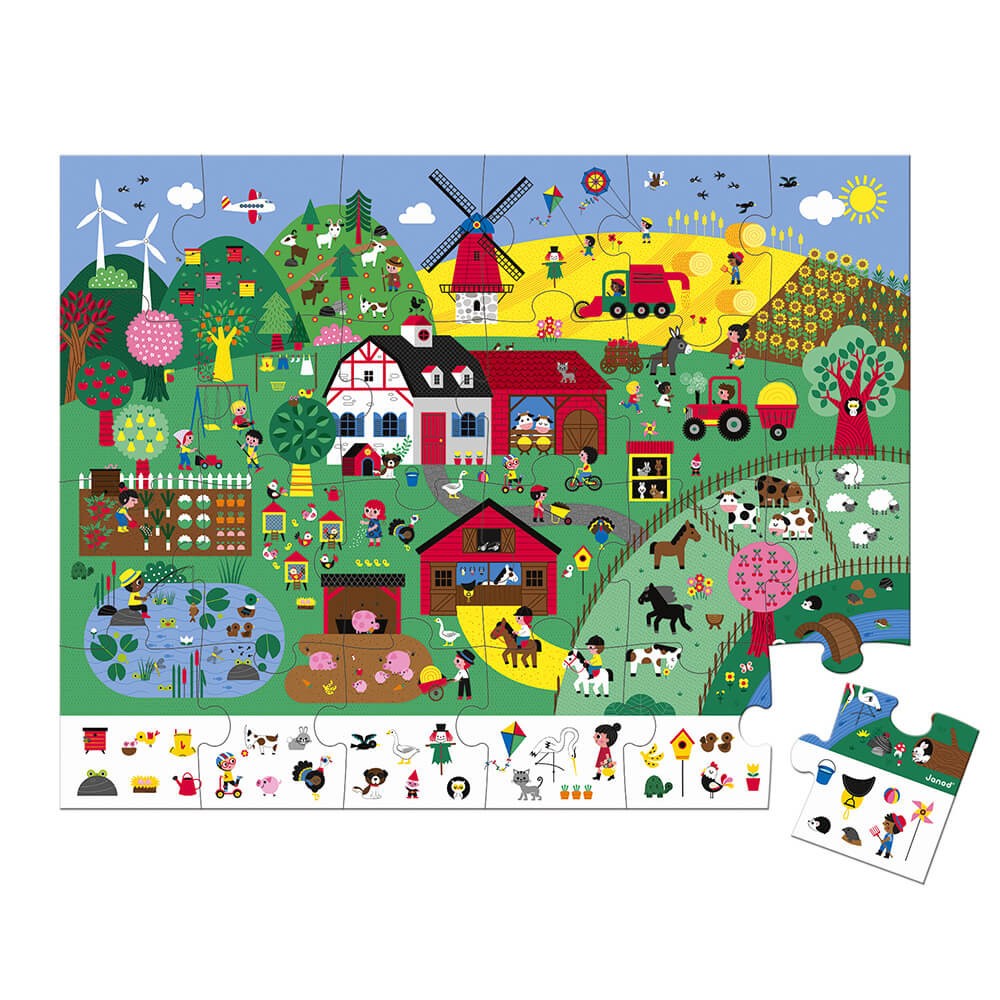Puzzle d'observation la ferme de 24 pcs avec valisette Janod
