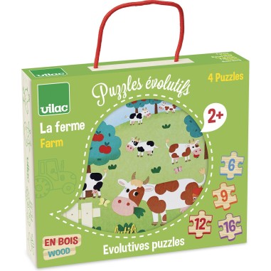4 Puzzles evolutifs ferme en bois - Des 2 ans - Vilac
