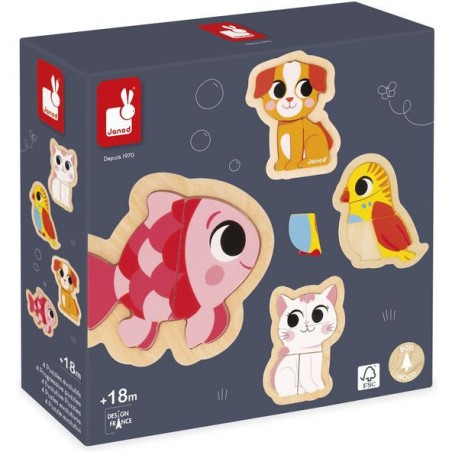 Puzzles bois bébé - Set 3 puzzles animaux, enfant 18 mois - Janod