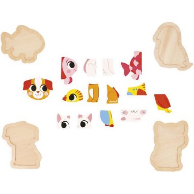 Puzzles bois bébé - Set 3 puzzles animaux, enfant 18 mois - Janod