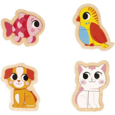 Puzzles bois bébé - Set 3 puzzles animaux, enfant 18 mois - Janod