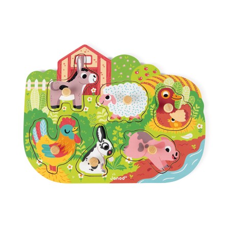 Puzzle Happy Farm 6 pièces : Puzzles en bois premier âge - Janod