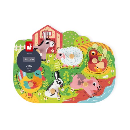 Puzzle Happy Farm 6 pièces : Puzzles en bois premier âge - Janod