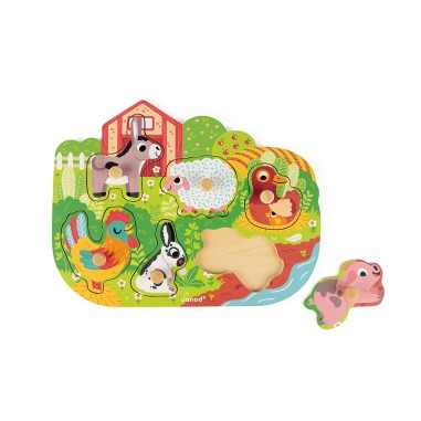 Puzzle Happy Farm 6 pièces : Puzzles en bois premier âge - Janod