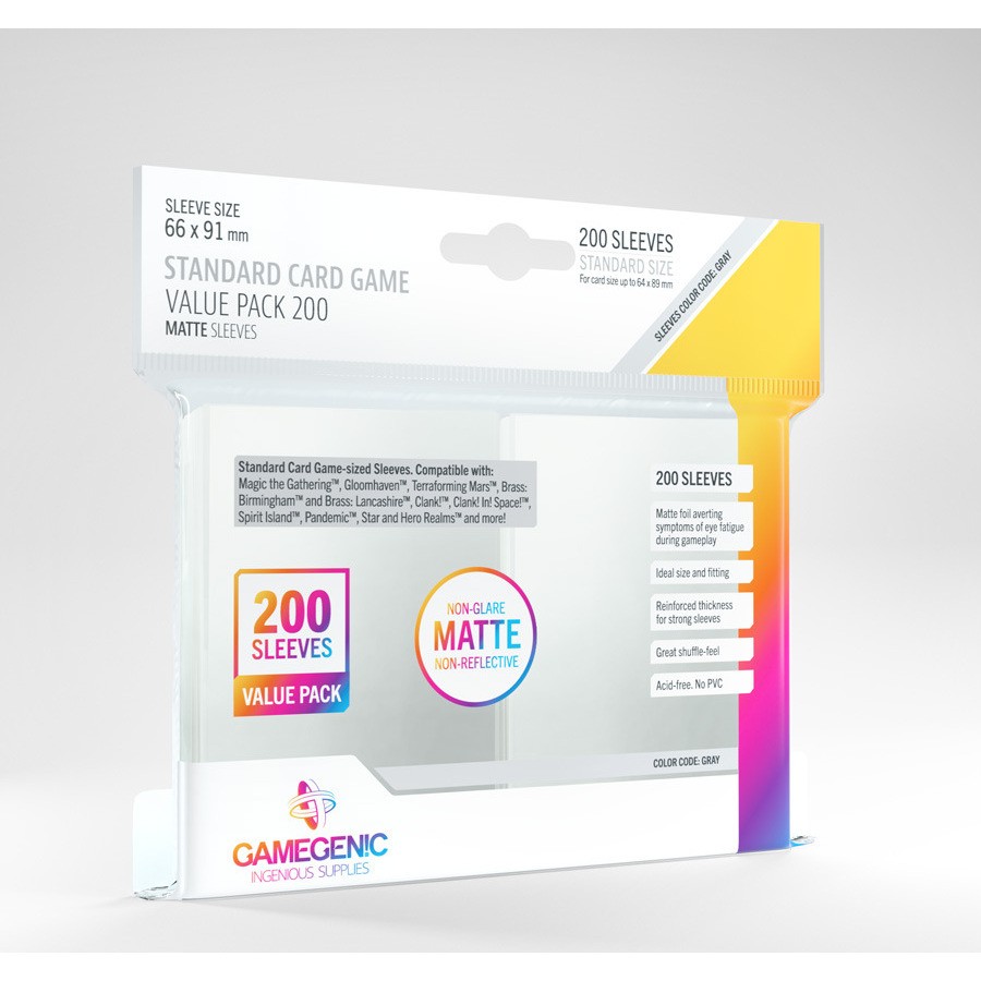Gg : 200 Sleeves Matte Standard Value Pack Gray 66 91 mm Gamegenic