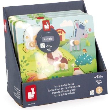 Puzzle tactile Ferme 5 pièces : Puzzles en bois premier âge - Janod