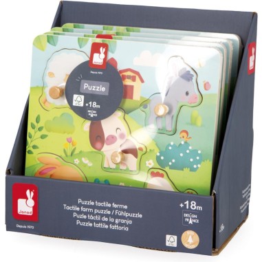 Puzzle tactile Ferme 5 pièces : Puzzles en bois premier âge - Janod