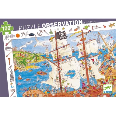 Puzzle observation - Les pirates - 100 pièces - Jeux classiques - Jeux de société - Djeco