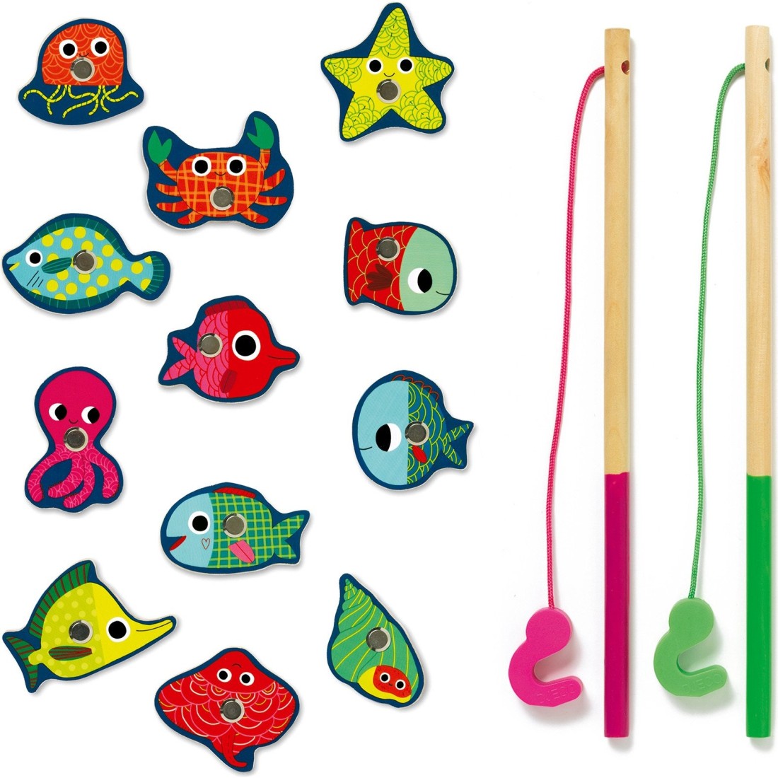 Jouets magnétiques en bois de puzzle de pêche marine d'enfants, style : 28  poissons en boîte
