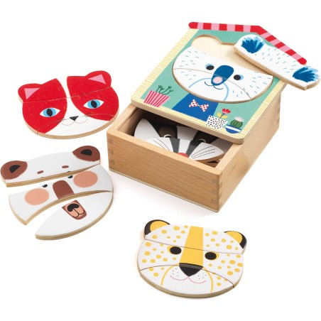 Puzzle apprentissage 18 pièces en bois : face - Djeco