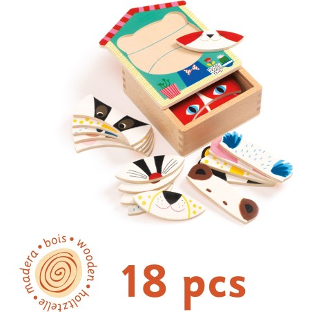 Puzzle apprentissage 18 pièces en bois : face - Djeco