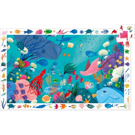 Puzzle 54 pièces : poster et jeu d'observation : aquatique - Djeco