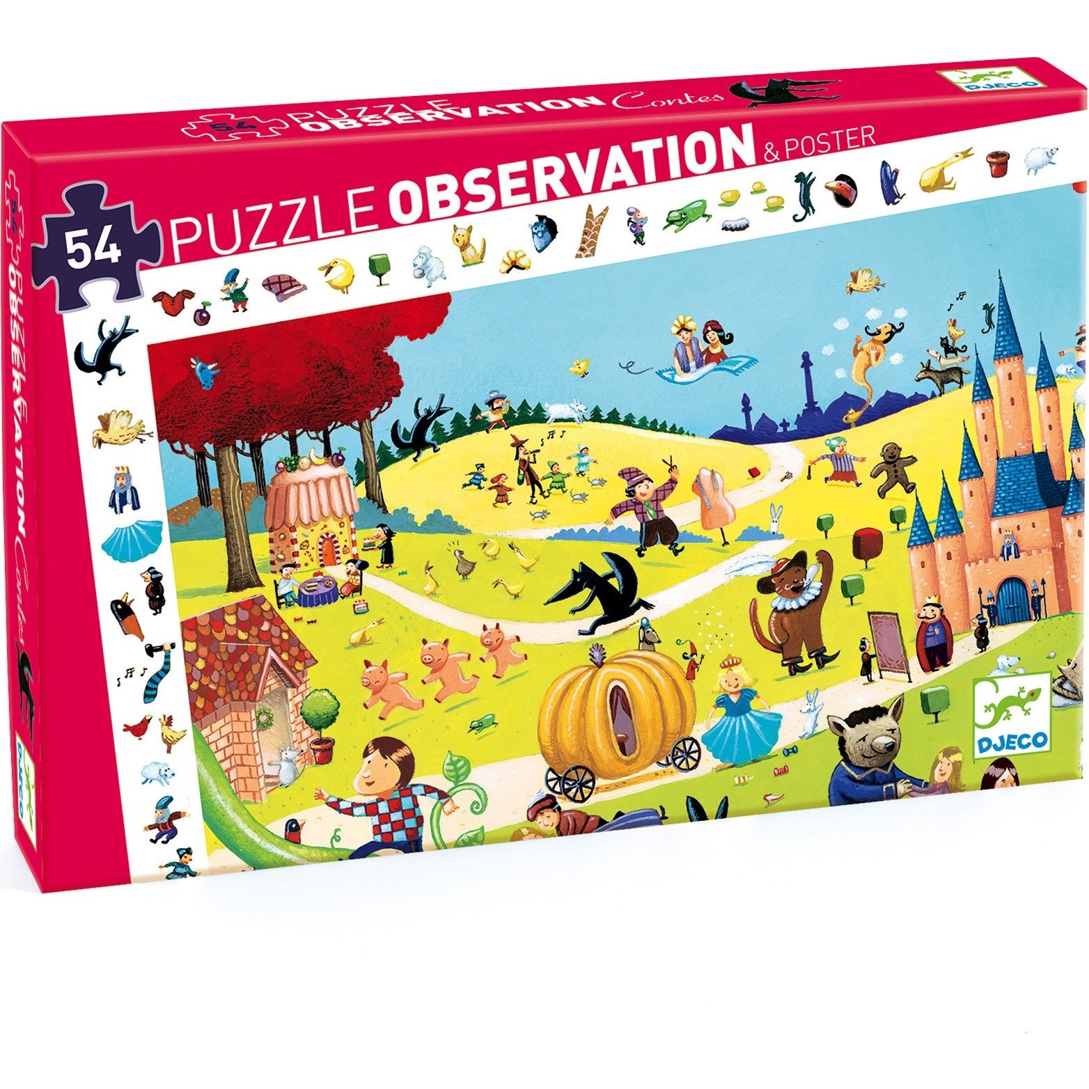 Puzzle 54 pièces poster et jeu d'observation : les contes Djeco