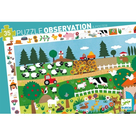 Puzzle 35 pièces - puzzle observation : la ferme - Djeco