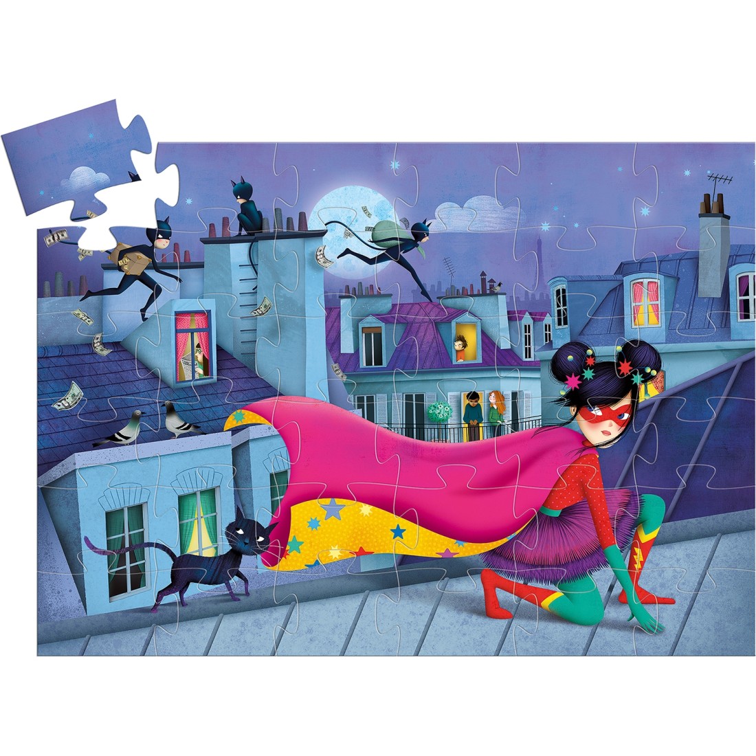 Puzzle 36 pièces - Silhouette : Petite fille avec son paon aille Unique  Coloris Unique