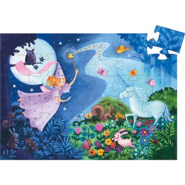 Puzzle silhouette - La fée et la licorne- 36 pièces - Jeux classiques - Jeux de société - Djeco