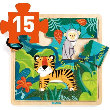 Puzzle cadre 15 pièces : puzzlo jungle - Djeco