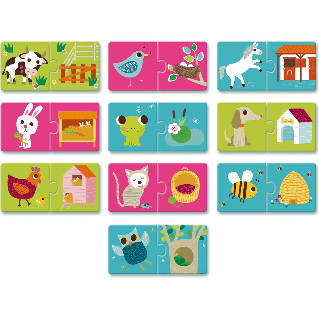 Puzzle animaux, dim. 9-10,5 cm, ép. 2,2 cm, 8 pièces, multi bois - Puzzle  pour enfant - Creavea