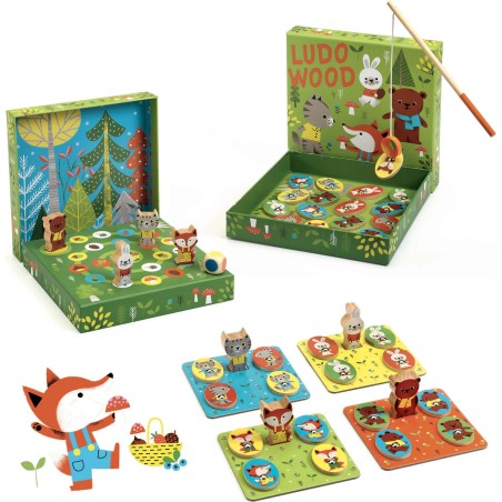 Ludo Wood 4 jeux Éducatifs : Mémo, Loto, Pêche & Parcours - Djeco
