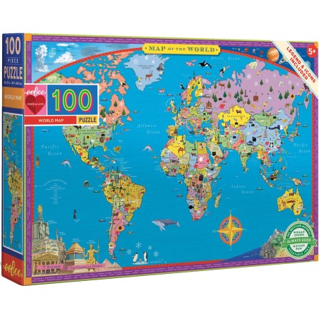 Puzzle - Carte du Monde - 100 Pièces - Jeux classiques - Eeboo