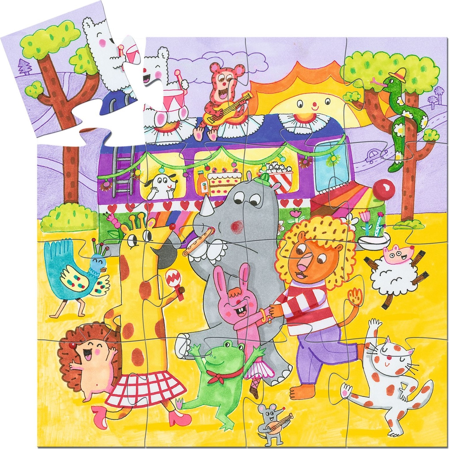 Puzzle Silhouette Le Bus ArcCiel 16 Pièces Jeux classiques Djeco
