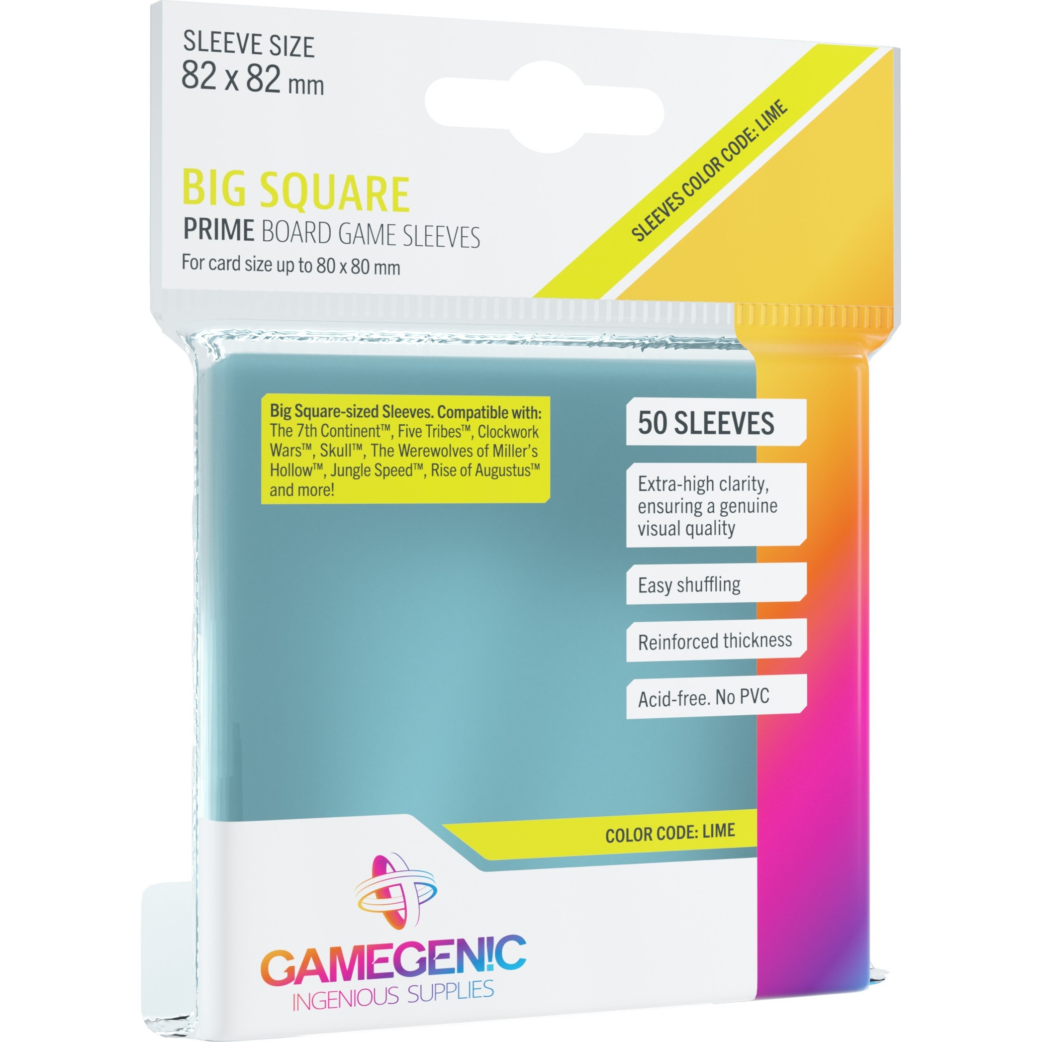 82x82mm Lot de 50 protègecartes Prime Carrés Gamegenic