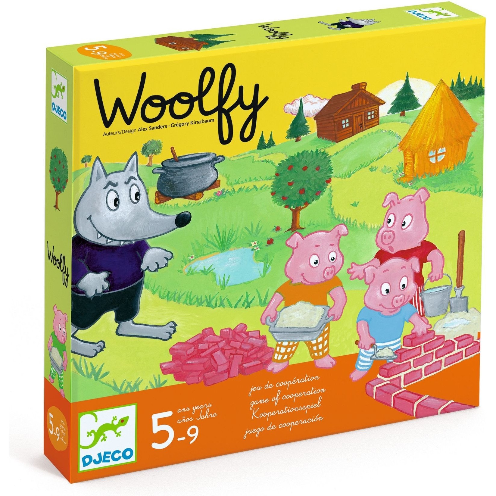 Jeu coopératif Woolfy jeu des 3 petits cochons Djeco