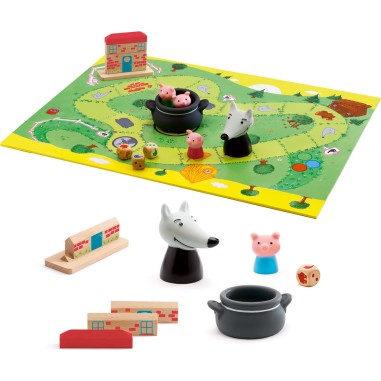 Jeu coopératif Woolfy - jeu des 3 petits cochons - Djeco